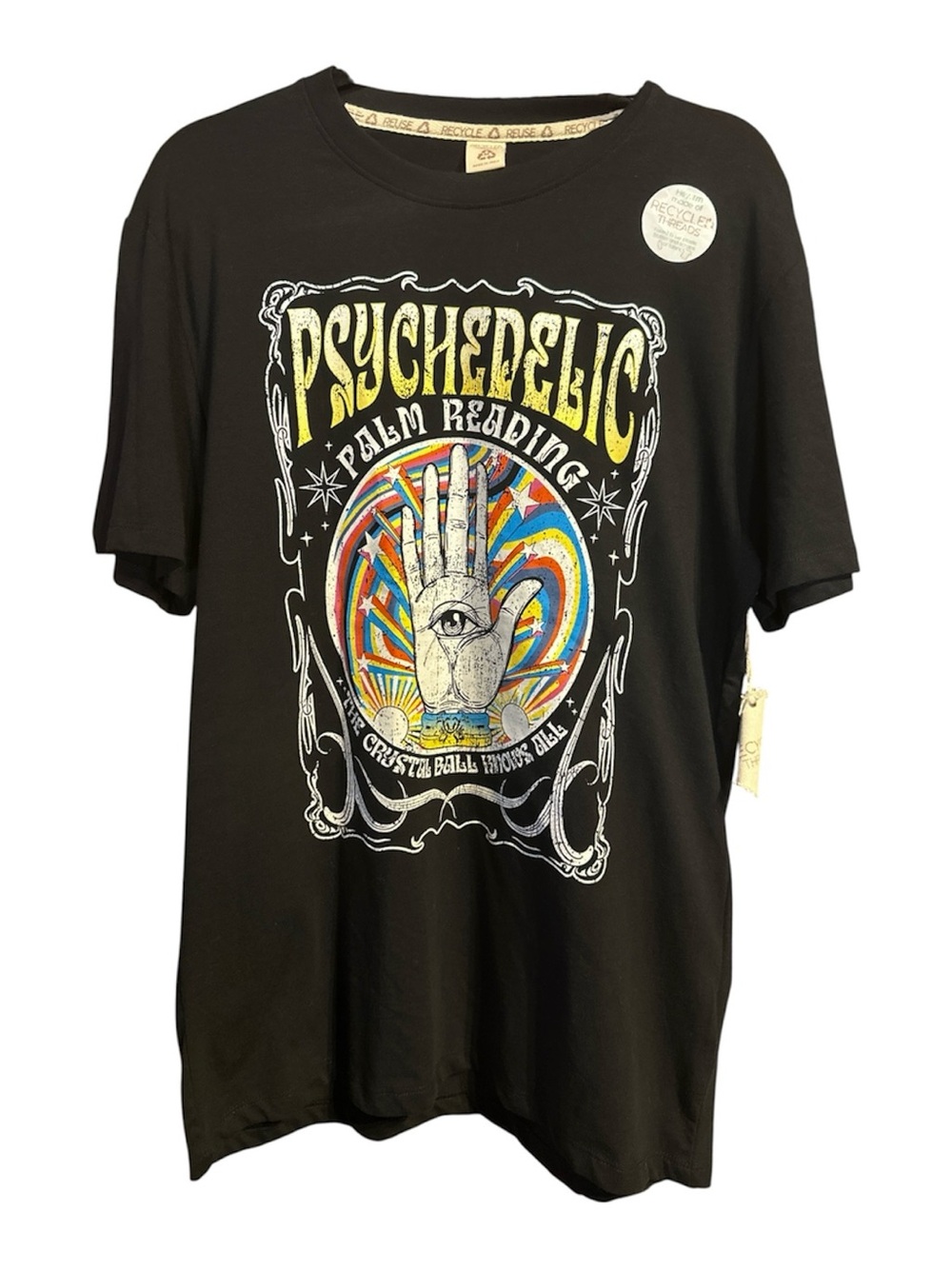 Recycled Threads Psychedelic Palm Reading Graphic T-Shirt. 21” PTP 25” Length